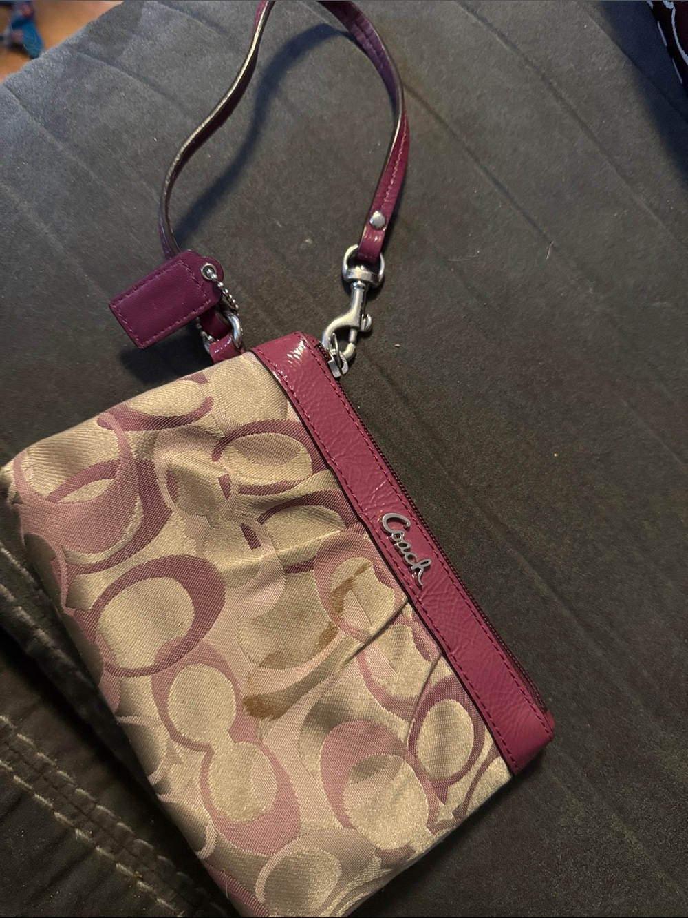 Coach Signature Canvas Wristlet in Plum and Khaki